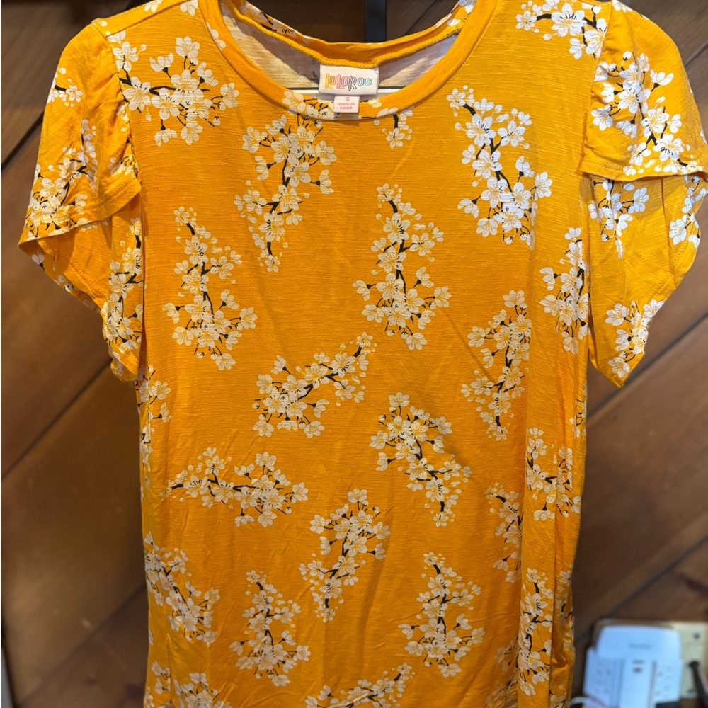LuLaRoe Mustard Floral Short Sleeve Top